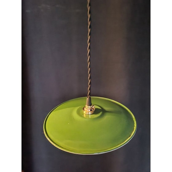 Image 1 of Vintage enameled saucer pendant lamp, 1930