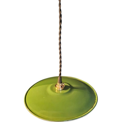 Vintage enameled saucer pendant lamp, 1930