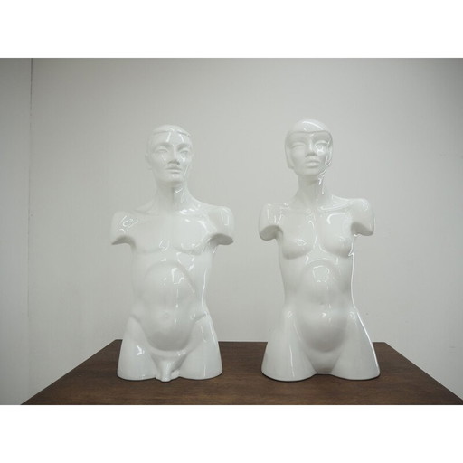 Vintage male and female porcelain bust, Italy 1980