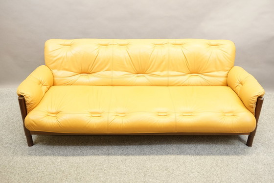 Image 1 of Mid-Century Lounge Sofa in Brazilian Leather & Jatoba Wood, 1970s