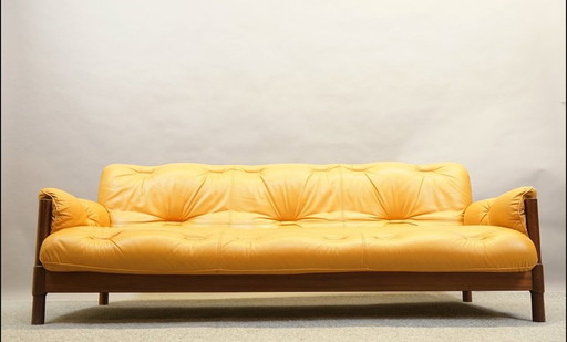 Mid-Century Lounge Sofa in Brazilian Leather & Jatoba Wood, 1970s