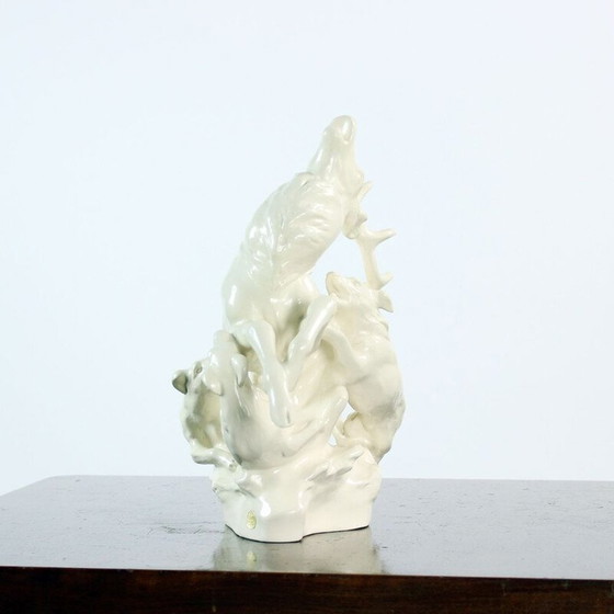 Image 1 of Dramatic and powerful vintage hunting sculpture by Lhota, Czechoslovakia 1960