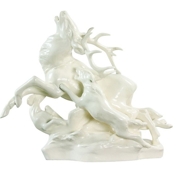 Image 1 of Dramatic and powerful vintage hunting sculpture by Lhota, Czechoslovakia 1960