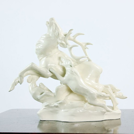 Image 1 of Dramatic and powerful vintage hunting sculpture by Lhota, Czechoslovakia 1960