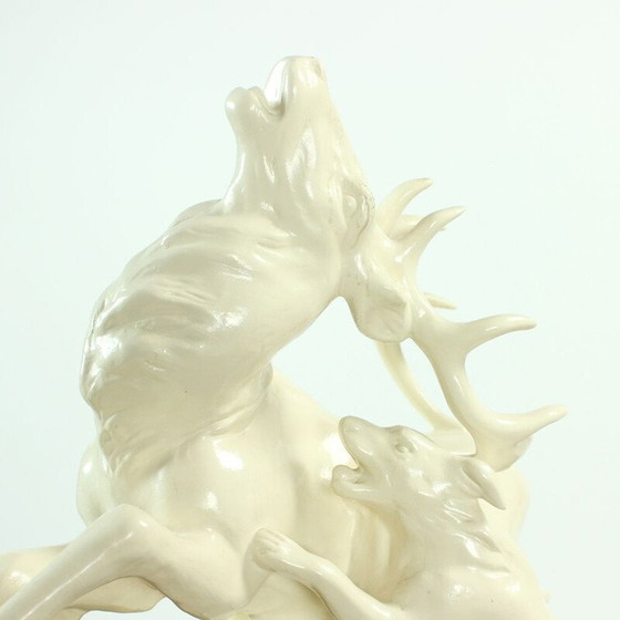 Image 1 of Dramatic and powerful vintage hunting sculpture by Lhota, Czechoslovakia 1960