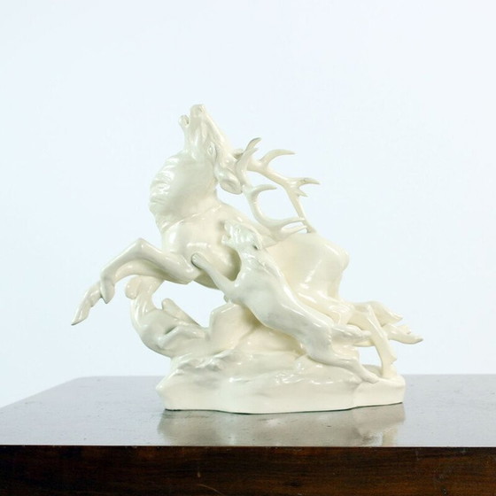 Image 1 of Dramatic and powerful vintage hunting sculpture by Lhota, Czechoslovakia 1960