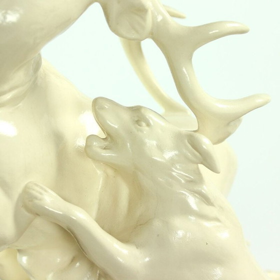 Image 1 of Dramatic and powerful vintage hunting sculpture by Lhota, Czechoslovakia 1960