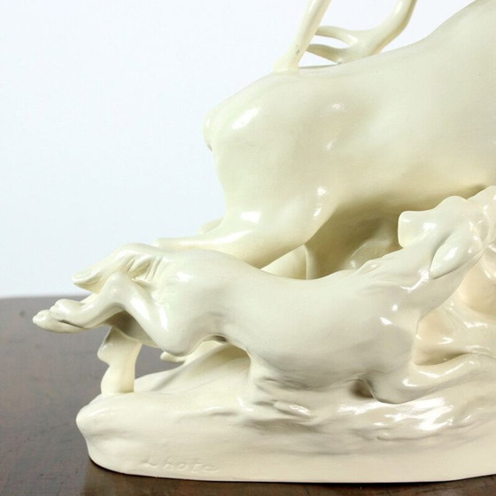 Image 1 of Dramatic and powerful vintage hunting sculpture by Lhota, Czechoslovakia 1960