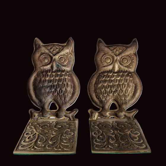 Image 1 of Due fermalibri vintage in ottone con gufi