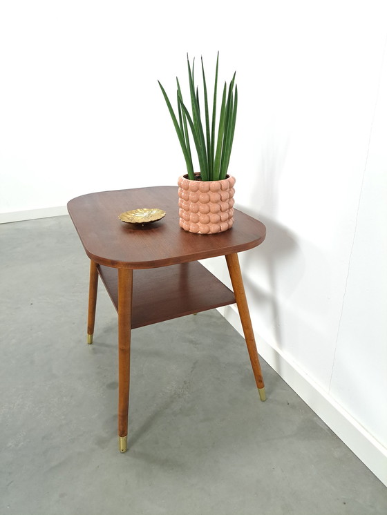 Image 1 of Dark veneer table with gold legs