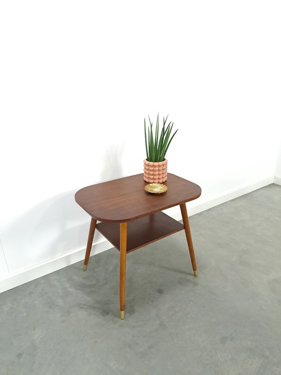 Image 1 of Dark veneer table with gold legs