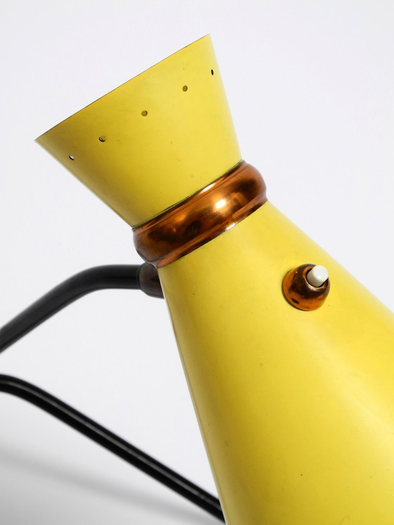 Image 1 of Beautiful Large Mid Century Modern Tripod Table Lamp With Yellow Diabolo Lampshade And Adjustable Neck