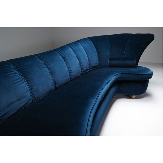 Image 1 of Divano vintage in velluto blu, pezzo unico, di Marzio Cecchi, anni '70