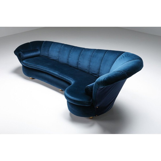 Image 1 of Divano vintage in velluto blu, pezzo unico, di Marzio Cecchi, anni '70