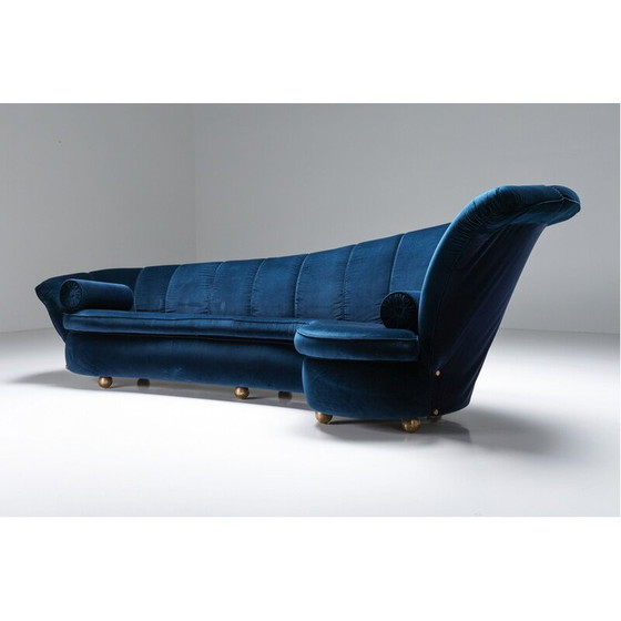 Image 1 of Divano vintage in velluto blu, pezzo unico, di Marzio Cecchi, anni '70