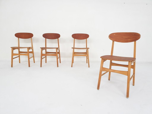 4 chaises vintage en contreplaqué de teck