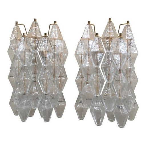 Pair Of Contemporary Murano Glass "Poliedri " Wall Sconce With A Gold 24 Karat Metal Frame