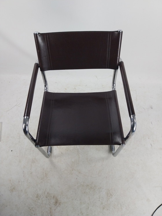 Image 1 of 5 X Linea Veam Italy Rigid Leather Tubular Frame Chairs Mart Stam 1970'S