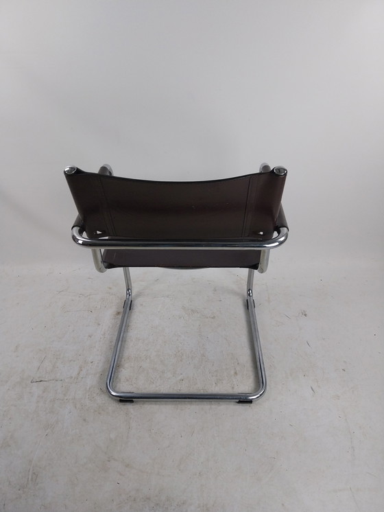 Image 1 of 5 X Linea Veam Italy Rigid Leather Tubular Frame Chairs Mart Stam 1970'S