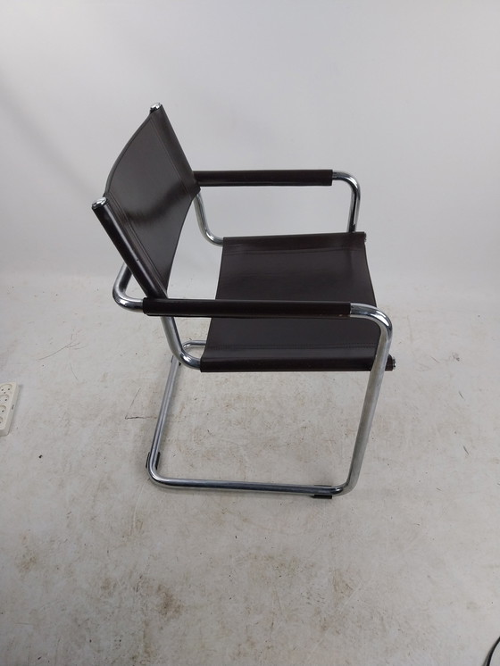 Image 1 of 5 X Linea Veam Italy Rigid Leather Tubular Frame Chairs Mart Stam 1970'S