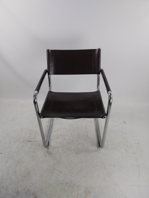 5 X Linea Veam Italy Rigid Leather Tubular Frame Chairs Mart Stam 1970'S