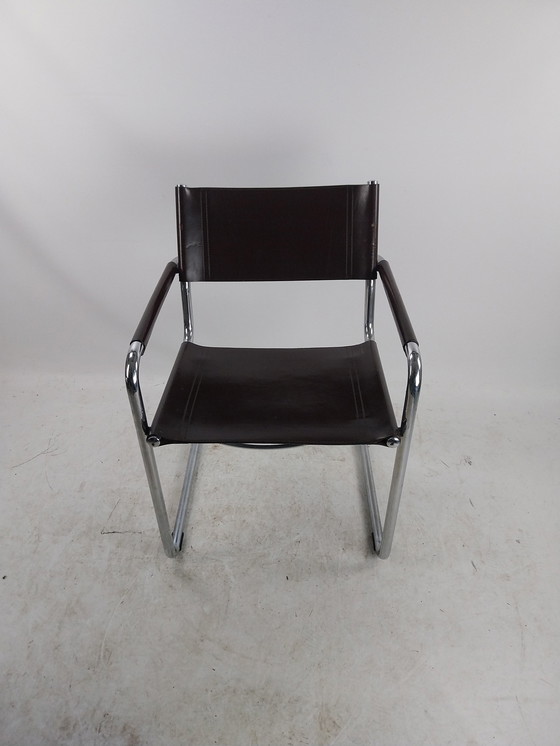 Image 1 of 5 X Linea Veam Italy Rigid Leather Tubular Frame Chairs Mart Stam 1970'S