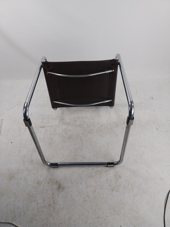 Image 1 of 5 X Linea Veam Italy Rigid Leather Tubular Frame Chairs Mart Stam 1970'S