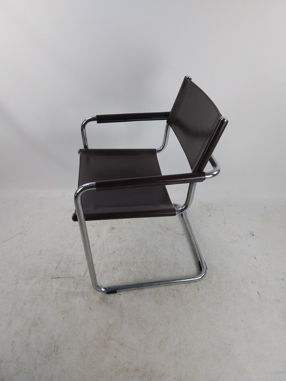 Image 1 of 5 X Linea Veam Italy Rigid Leather Tubular Frame Chairs Mart Stam 1970'S