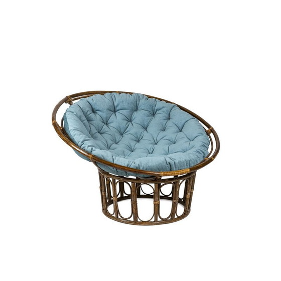Image 1 of Coppia di poltrone vintage "Papasan" in rattan e tessuto trapuntato, 1970