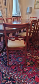 Vintage Wooden Dining Table- Extendable, with 12 Matching Dining Chairs.