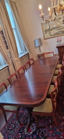 Vintage Wooden Dining Table- Extendable, with 12 Matching Dining Chairs.
