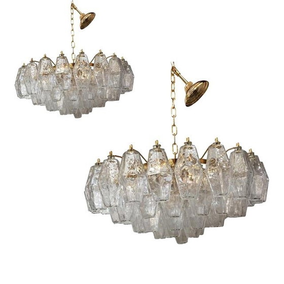 Image 1 of Contemporary Italian Style Murano Glass Sputnik Poliedro Chandeliers - A Pair