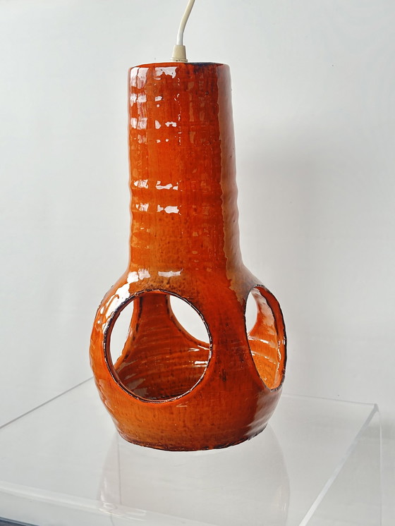 Image 1 of Lampada a sospensione Space Age Hot Lava in ceramica anni '70, lampada vintage di metà secolo 