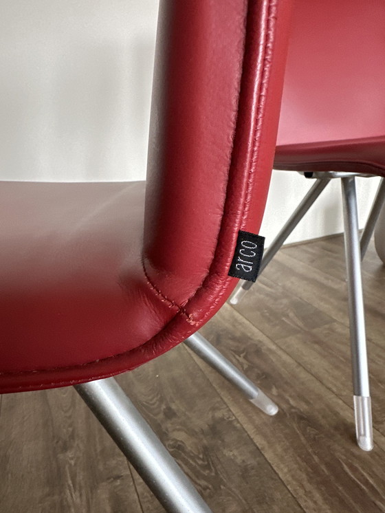 Image 1 of 2x Red leather chairs Arco