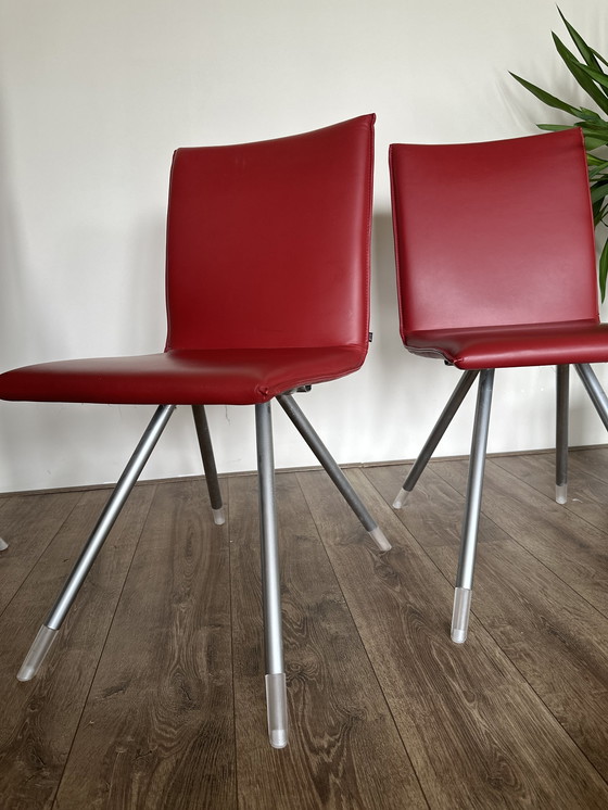 Image 1 of 2x Red leather chairs Arco