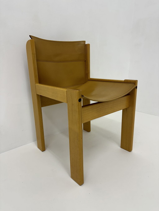 1970s chair ibisco Italy saddle leather wood