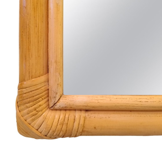 Image 1 of 1960S Gorgeous Bamboo And Rattan Mirror And Console. Made In Italy