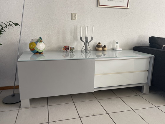 Image 1 of 1X Modern Sideboard With Milky Glass Top