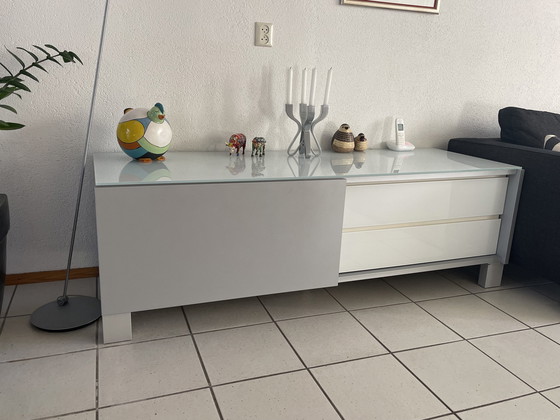 Image 1 of 1X Modern Sideboard With Milky Glass Top