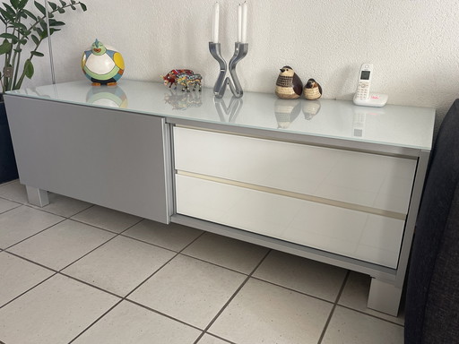 1X Modern Sideboard With Milky Glass Top