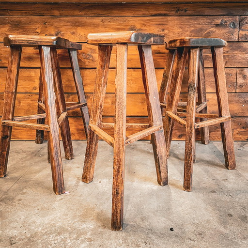 3x Brutalist Elm Stool by Aranjou