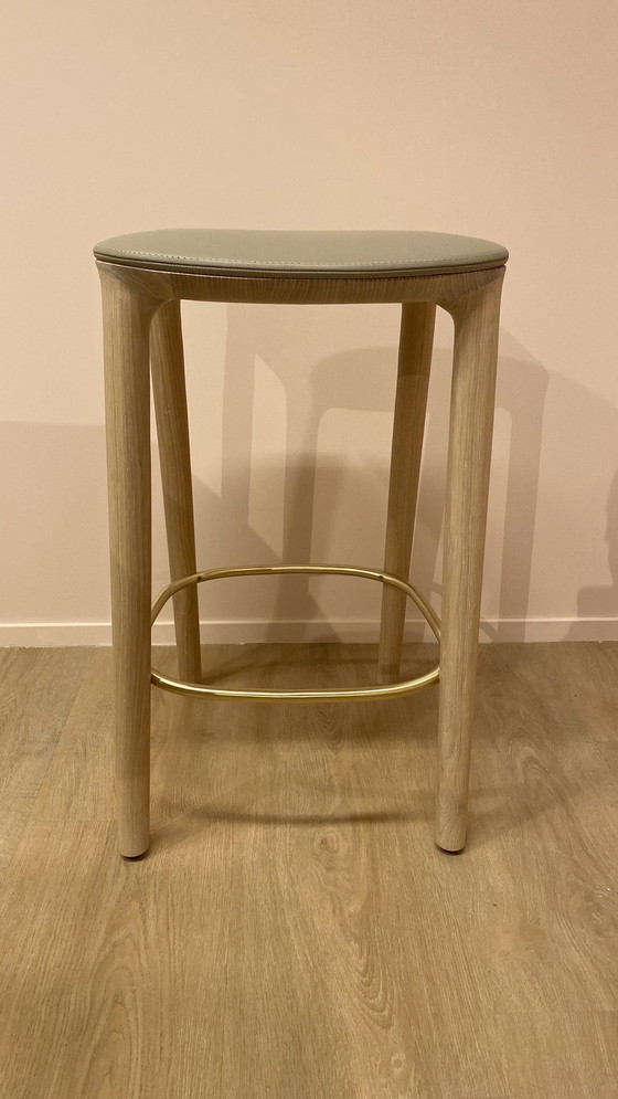 Image 1 of 3X Artisan Neva Barstools Upholstered Leather Gray