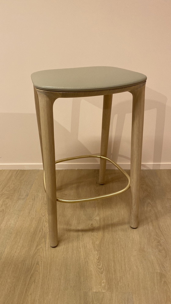 Image 1 of 3X Artisan Neva Barstools Upholstered Leather Gray