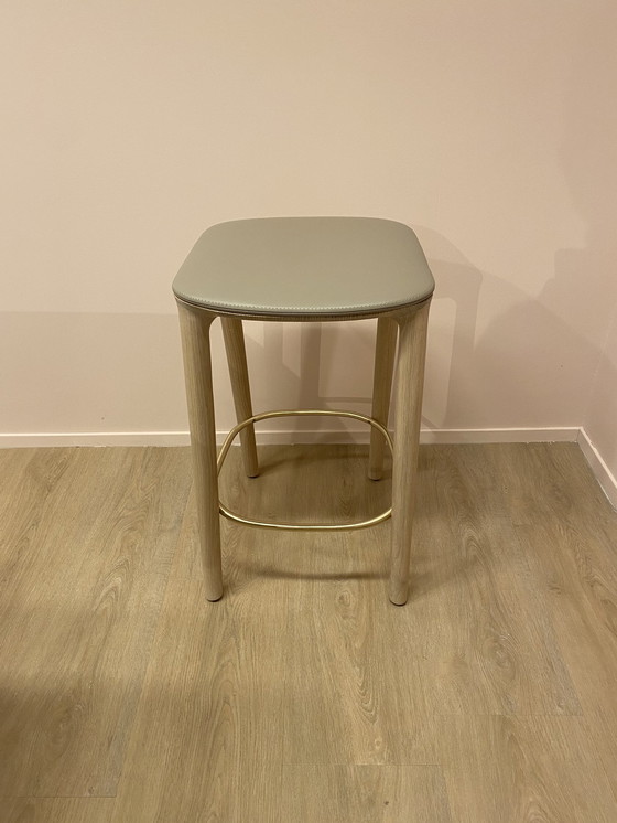 Image 1 of 3X Artisan Neva Barstools Upholstered Leather Gray