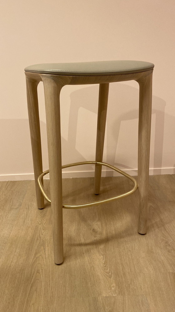 Image 1 of 3X Artisan Neva Barstools Upholstered Leather Gray