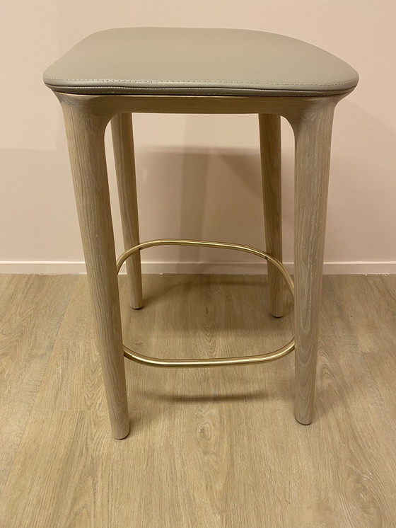 Image 1 of 3X Artisan Neva Barstools Upholstered Leather Gray