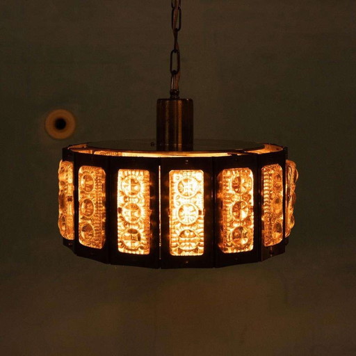 Lampada a sospensione in vetro vintage, design danese, lampada a sospensione di metà secolo