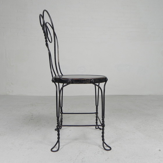 Image 1 of Ornate steel American ice cream parlor chair, 1940s