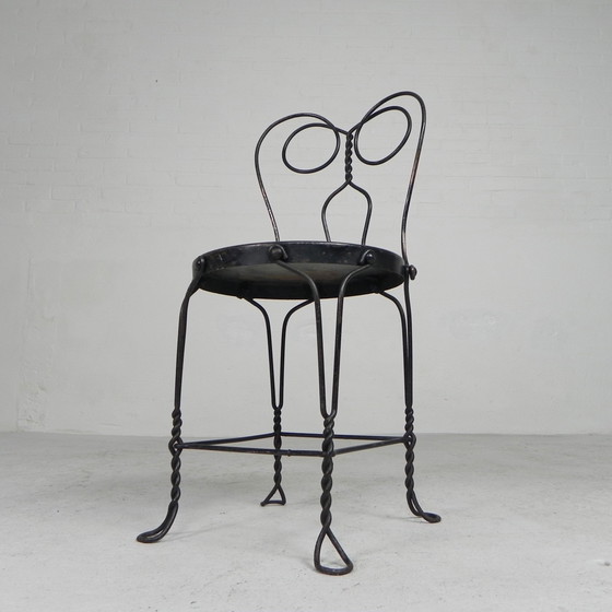 Image 1 of Ornate steel American ice cream parlor chair, 1940s