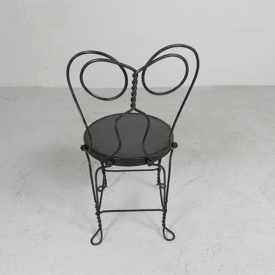 Image 1 of Ornate steel American ice cream parlor chair, 1940s